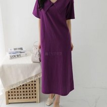 바보사랑 여자 여름 린넨 빅카라 반팔 일자 롱원피스.옷자락(무료배송)