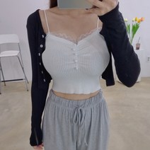 골지 레이스 콩단추 크롭나시 2색
