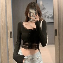 한블리 pick 레이스 크롭 T (화이트 블랙) 호캉스 코디 데이트 코디