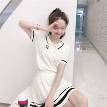[이꾸띠] 디엔지이리 여성 여름 버튼다운카라 2컬러 니트 밴딩치마 투피스세트