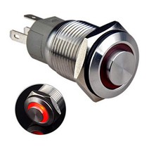 Taien Momentary Pushbutton Switch 1NO 1NC ON/OFF Silver Stainless Steel Shell with 12V Red LED Light, Auto