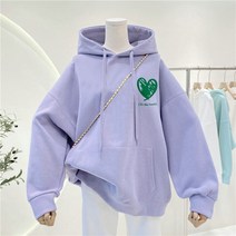 남녀공용 하트로고 후드티 오버핏 루즈핏 일반 기모 봄 가을 겨울 커플룩 데일리룩