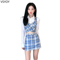vsyoy 여성 그룹 스타일 SOMI 한국 소수 디자인 감각 새로운 격자 무늬 노래 정장 재즈 공연 무대 세트