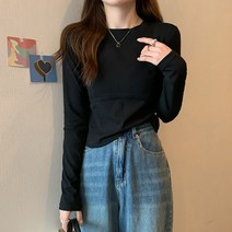 긴팔 티셔츠 여 춘추 얇은 레깅스 라운드 상의