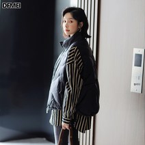 2022 가을 겨울 새로운 재킷 한국 스타일 화이트 오리 스탠드 칼라 짧은 따뜻한 코트 여성을위한