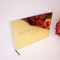다양한 스타일 맞춤형 웨딩 서명 게스트북 골드실버 미러 커버 빈 흰색 페이지 파티 장식, Gold Mirror Cover, X036
