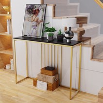 WISFOR 좁고 긴 태아블 모던 콘솔 현관 테이블 100*30*78cm 화장대 테이블 소결석 엔틱 복도 거실 장식장 높은 블랙, 블랙+골드
