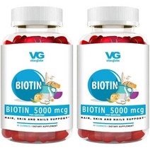 미국직구 VitaGlobe Biotin 5000mcg Gummy - 더 스트롱 스킨 및 네일 혼합 베리 거미 비건 비GMO 80개(2팩), 수량, 상세참조
