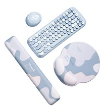 RUN 기술 3D 메모리폼 마우스 패드 팜레스트   키보드 손목 받침대 세트 게이밍 컴퓨터 사무용 보호 쿠션, 원형 블루
