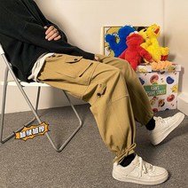 패셔너블 팬츠 계 남자 겨울 가을 건달카리스마 트렌드 프렌치 카고바지 카키색 기모 트레이닝바지 1711105918