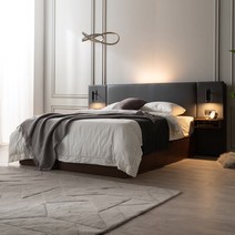 삼익가구 프레뉴 슈퍼싱글/퀸 LED 프리미엄 수납 호텔 침대 + 7존 독립 매트리스 포함, 02. 퀸;그레이+브라운