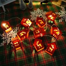 한소픈 LED 크리스마스 하우스 전구 가랜드 인테리어 전구 크리스마스 소품 겨울 인테리어소품 트리 장식품 줄줄이 조명, 레드