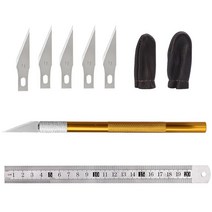 조각 칼을 가진 Fenrry 조각 장비 5 pcs 잎 측정 통치자 종이 가죽 절단을위한 가죽 손가락의 쌍 실제적인, 보여진 바와 같이, 5개