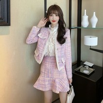 연보라 트위드 코디세트 자켓 정장 투피스 셋업수트 플레어스커트