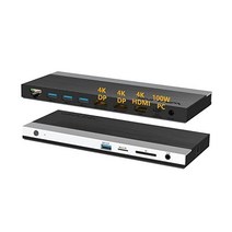 WAVLINK USB C 노트북 도킹 스테이션 4K 트리플 디스플레이 100W PC 충전 델 XPS 13/15 레노버 요가 등을 위한 멀티 모니터 어댑터 DP 및 HDMI 2개 3