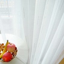 모던한 코튼 린넨 세로 흰색 줄무늬 얇은 명주 그물 커튼 침실 거실 발코니 창문