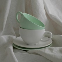 베이직 도자기 커피잔 세트 화이트 그린 홍차잔 티잔