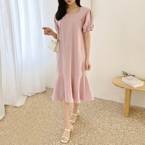 파스텔 퍼프 스퀘어넥 프릴 반팔 롱원피스 (4color)