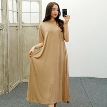 무지 찰랑 레이온 반팔 홈웨어 롱원피스 루즈핏