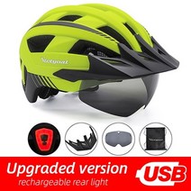 victgoal bike helmet led moutain road usb 충전식 라이트 사이클링 헬멧 for man sun visor goggles men mtb bike hea, 노란색 USB 주도