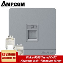AMPCOM (UL 나열) 벽면 플레이트 CAT7 10Gbps STP 키스톤 잭 RJ45 자동 잠금 아연 합금 모듈 86mm 월 포, 05 Grey and 4Pcs Jack