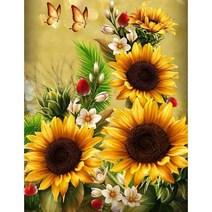 지산 DIY 보석십자수 (캔버스형) 50x40cm, AD15 금빛해바라기와 나비