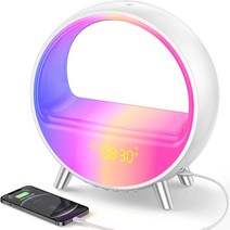 인공지능 AI 스피커다채로운 분위기 조명 LED 시뮬레이션 일몰 웨이크 업 라이트 스마트 알람 시계 데스크, 02 5W wireless charging_03 UK