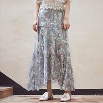 난나눈누 플라워 쉬폰 머메이드 인어라인 롱 스커트 허리밴딩