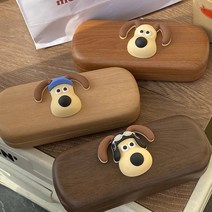 귀여운 그로밋 강아지 캐릭터 나무 안경 선글라스 빈티지 케이스