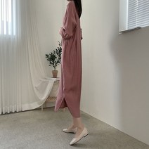 코지 여자 분위기 있는 베이직 모던 실키 셔츠 리본 롱원피스