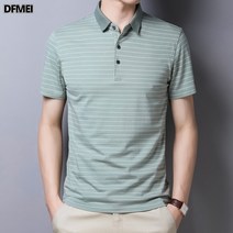 DFMEI 카라 반팔 티셔츠 남자 순면 스트라이프