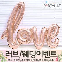 (주)파티해 러브이벤트 스몰웨딩 용품1 A~C - 프로포즈 브라이덜샤워 결혼 기념일 여자친구 홈파티 세트 은박풍선 가랜드 촛불 티라이트 캔들, B06.이니셜은박풍선(LOVE)-로즈골드