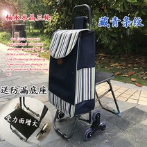 노인좌석 트롤리 쇼핑 핸드카트 접이식 좌석 쇼퍼백, 의자가있는 베어링 크리스탈 휠-파란색 줄무늬