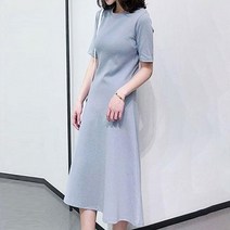 밑단 A라인 플레어 반팔 롱원피스 무지 오피스룩