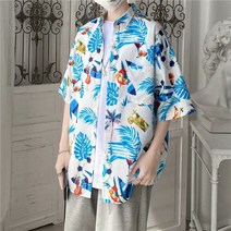 M-3XL 일본 남성의 트렌디한 루즈한 올 매치 바캉스 스타일 반팔 셔츠1175