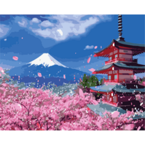 미니스토어 DIY 명화그리기 물감 + 붓 세트 40X50 풍경 M03+선물, E2 봄의 후지산