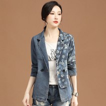 S-4XL 여성용 데님 정장자켓 슬림 봄 가을 프린트 잠바 청재킷 SFW