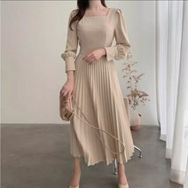 날라리언니 2545 주름고품격원피스 여성원피스 가을원피스 주름원피스 스퀘어넥원피스 롱원피스