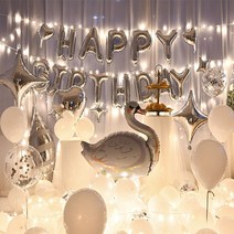 뷰라뷰 해피벌스데이 생일 파티 풍선 풀세트 + 손펌프 + 풍선테이프, 0085. 백조 해피벌스데이 세트