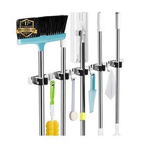 5 Racks and 4 Hooks Mop Broom Holder Wall Mount Broom Organizer Storage Tool Stainless Steel Heavy D, 1 Pack, 랙 5개 및 후크 4개