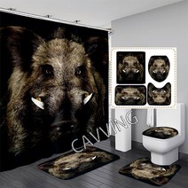 멧돼지올무 야생동물방지 트랩 야생돼지 3D 인쇄 샤워 커튼 방수 욕실 미끄럼 방지 목욕 매트 세트 화장실, 21 4PCS Set-G