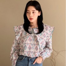 여성 봄 플라워 패턴 프릴 블라우스 셔츠