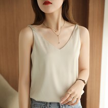DFMEI 여성 브이넥 기질 누에 실크 나시