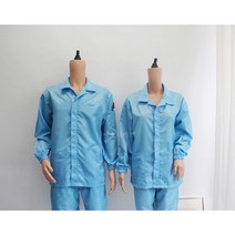 [제전사파리상의] 스카이블루 화이트 Y카라 방진복 크린룸 정전기방지 무진복 제전가운, 3XL