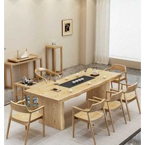 대형 테이블 원목 탁자 8인용 테이블 모던 가정용 식탁, 2.2m 테이블 + 히로시마 의자 4개