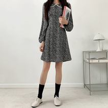 나리 꽃무늬 레이스 둥근카라 미니원피스