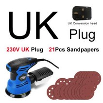 원형 샌딩기 사포 샌더 전기300W 샌딩기 오비탈 샌더 21Pcs 125mm 샌드페이퍼 포함 강력한 집진 광택기 PRO, 02 UK 220-240V
