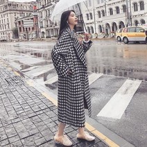 여성 봄 하운드체크 자켓 코디 미디 하운드투스 체크 루즈핏 두꺼운 모직 코트