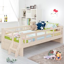 [추가즉시할인+매트구매시 본넬매트업그레이드] 에보니아 미키 이단침대_싱글원목침대 / 백프로 소나무원목 싱글침대 어린이침대 아동침대, 내츄럴