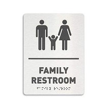 Family Restroom Identification Sign - ADA Compliant Bathroom Sign Raised Icons Raised Braille Bru, 1